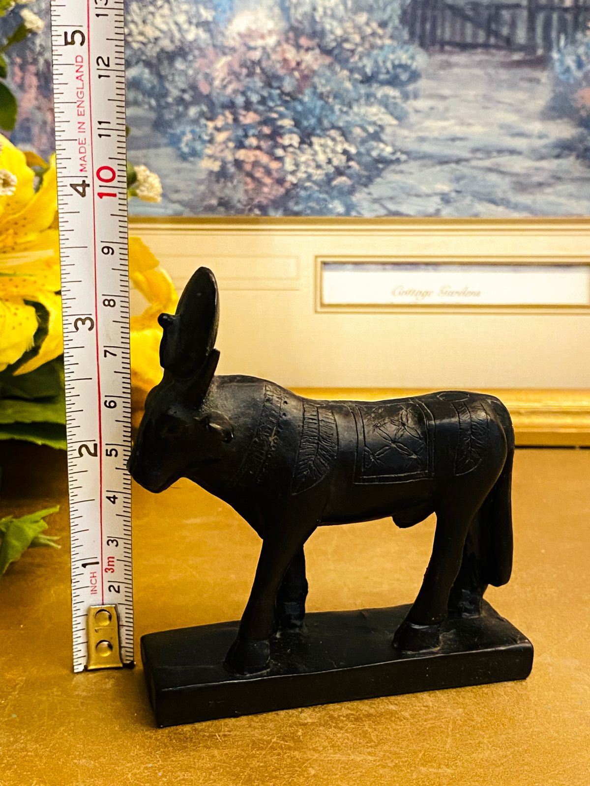 Hand Carved Black Wooden Donkey Figurine – Rustic Folk Art Décor