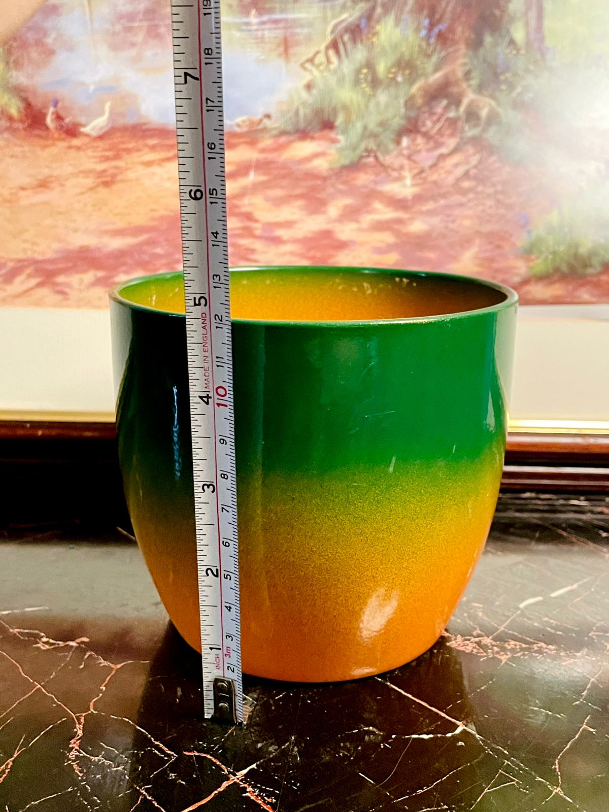 Vintage England Two-Tone Ceramic Planter – Green & Amber Glazed Pot