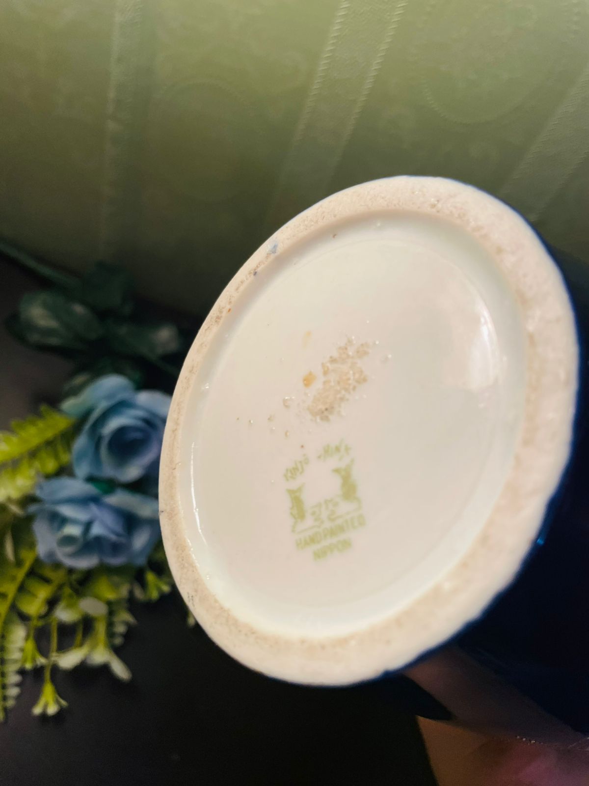 RARE FIND Hand-Painted Nippon Moriage Vase with Cobalt Blue