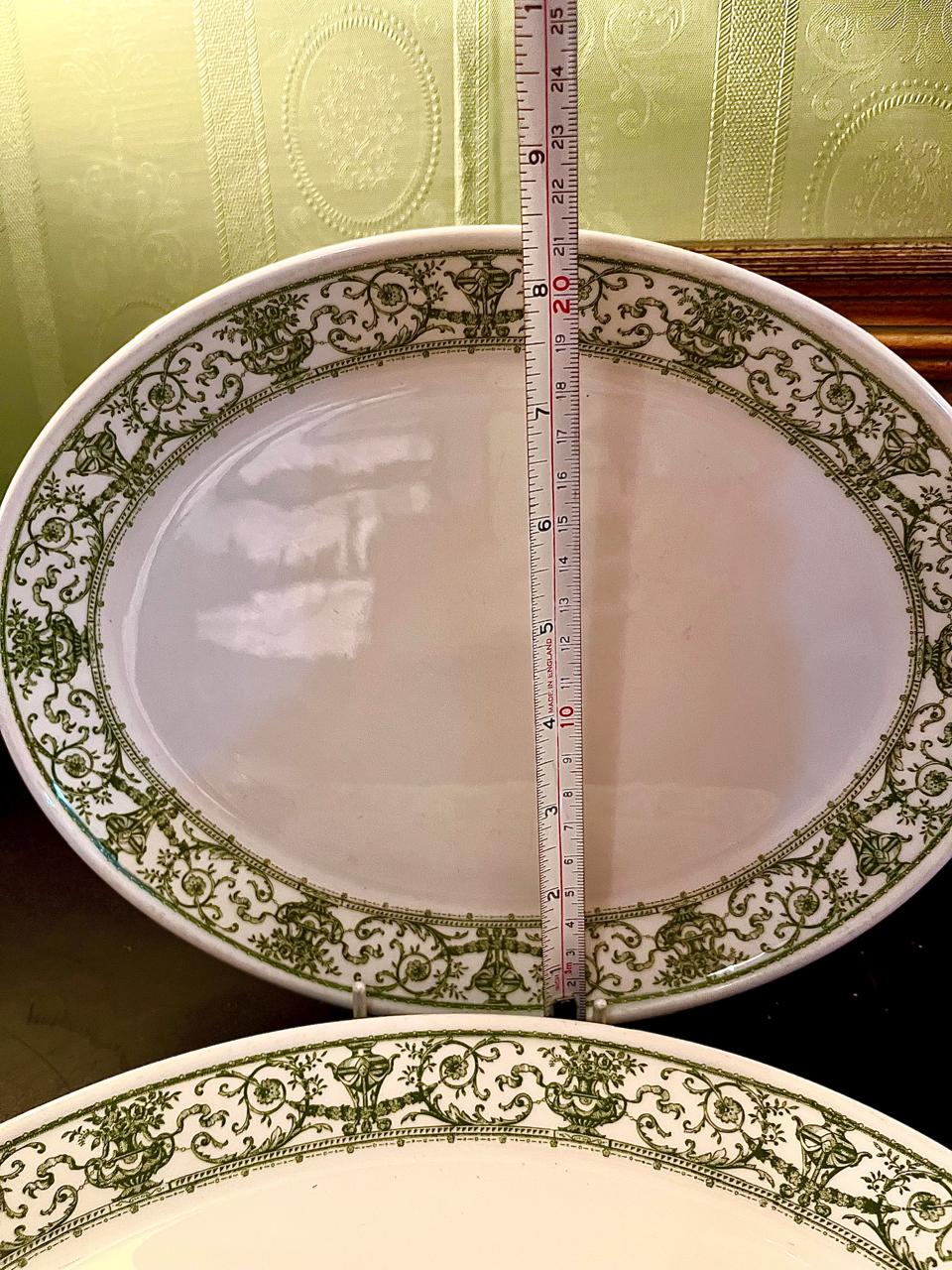 Vintage Green Scrollwork Ceramic Serving Platter Set – 9 Inch