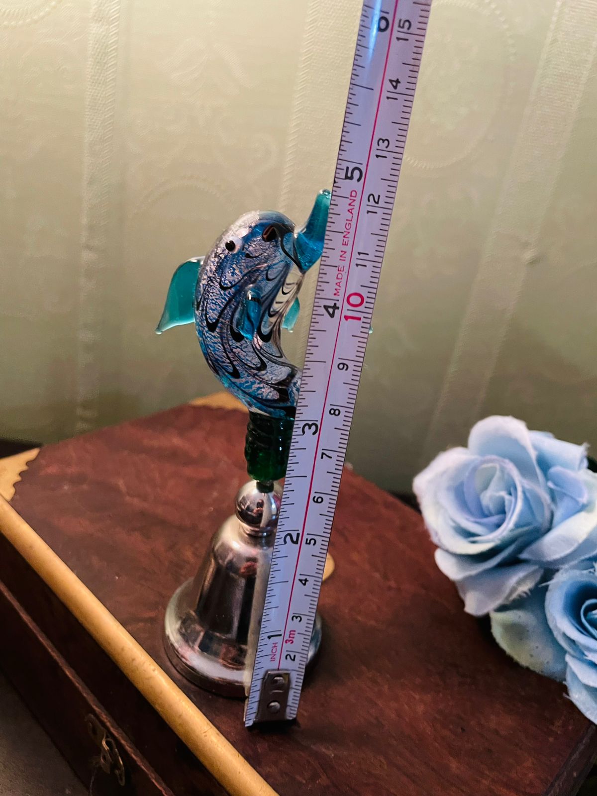 Vintage Blue Glass Elephant Bell 5 Inch