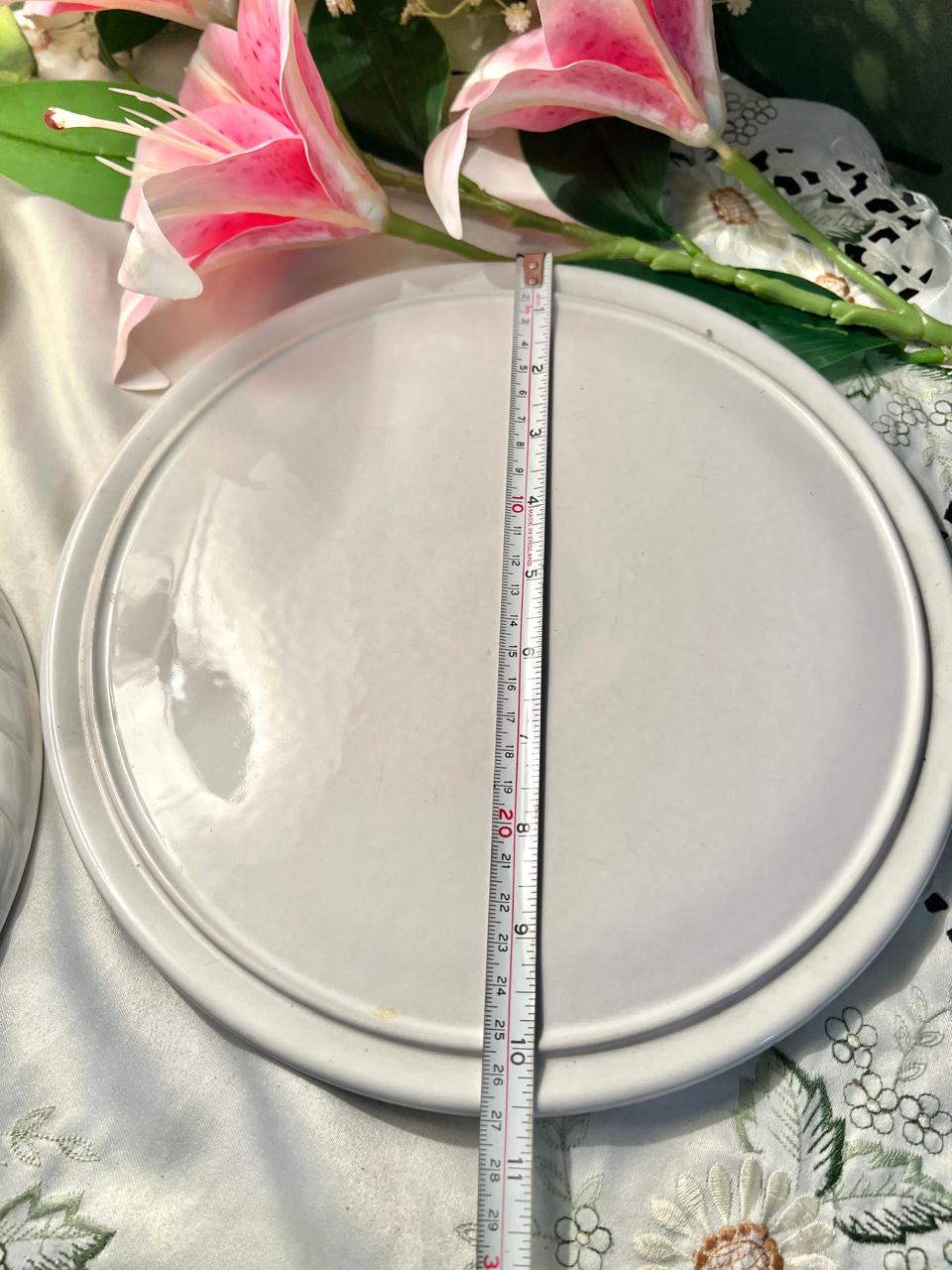 Vintage White Ceramic Cheese Dome & Serving Plate Set