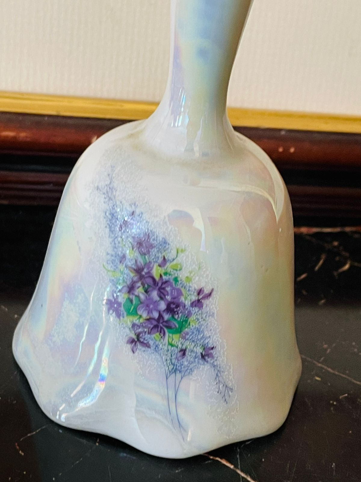 Small Iridescent Souvenir Bell – Blue Flowers, San Diego California Collectible