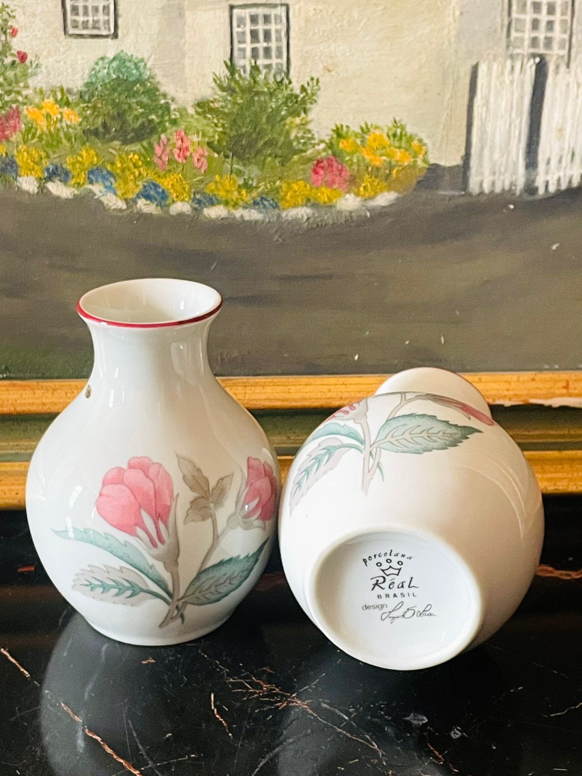 Set of 2 Porcelain Floral Vases – England