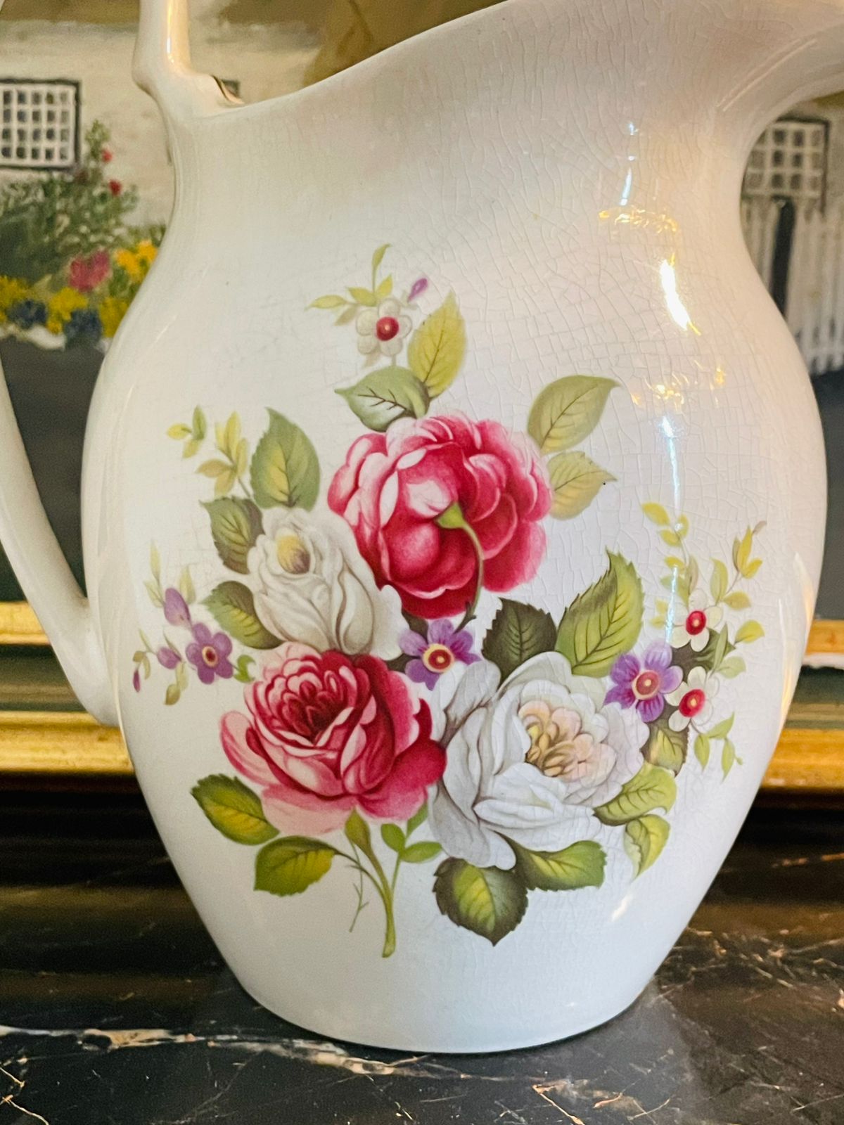 White Ceramic Flowery Jug Pitcher Vase – Glazed Decorative Home Décor