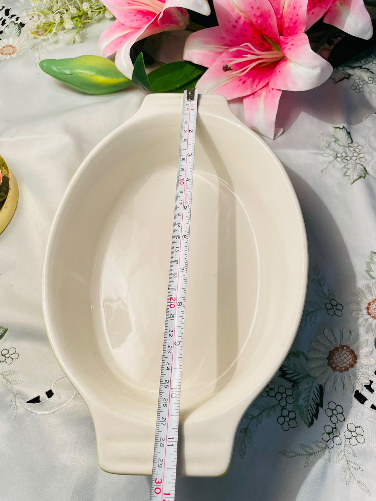 Hand Painted White Oval Baking & Serving Dish 11.5"