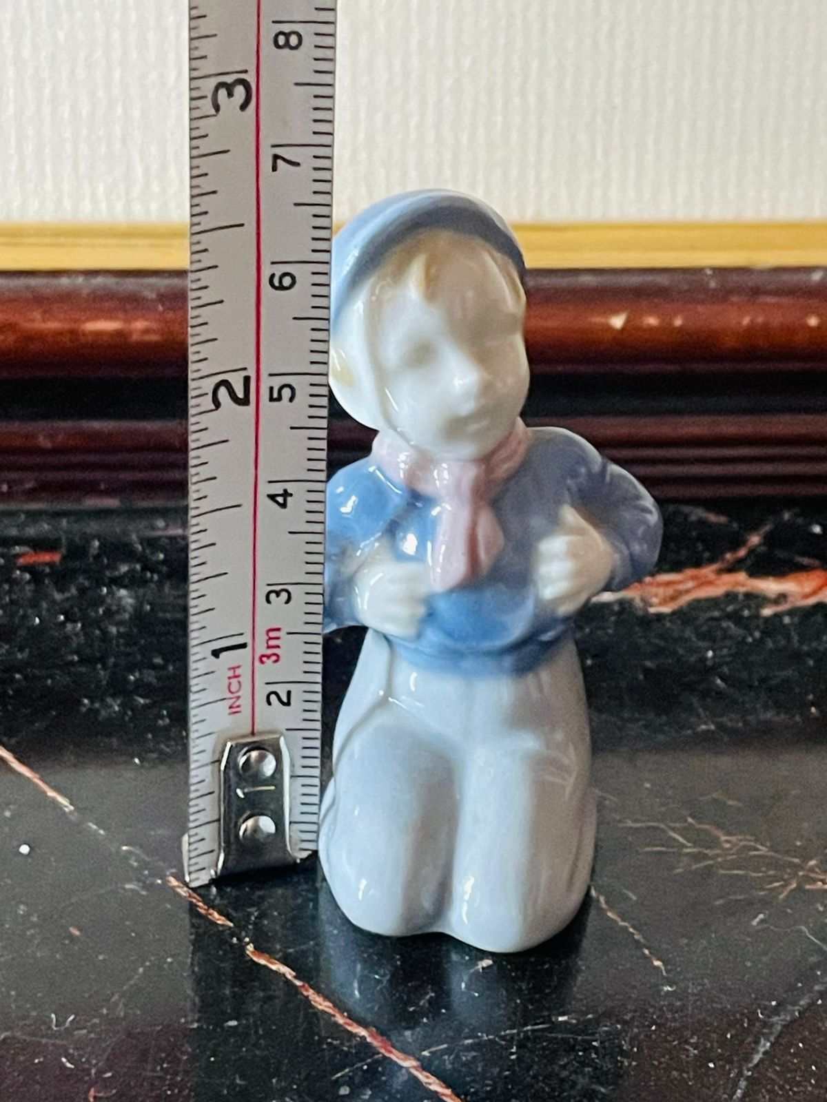 Vintage Porcelain Boy Figurine – Kneeling Child in Blue Attire (England)Blue pottery