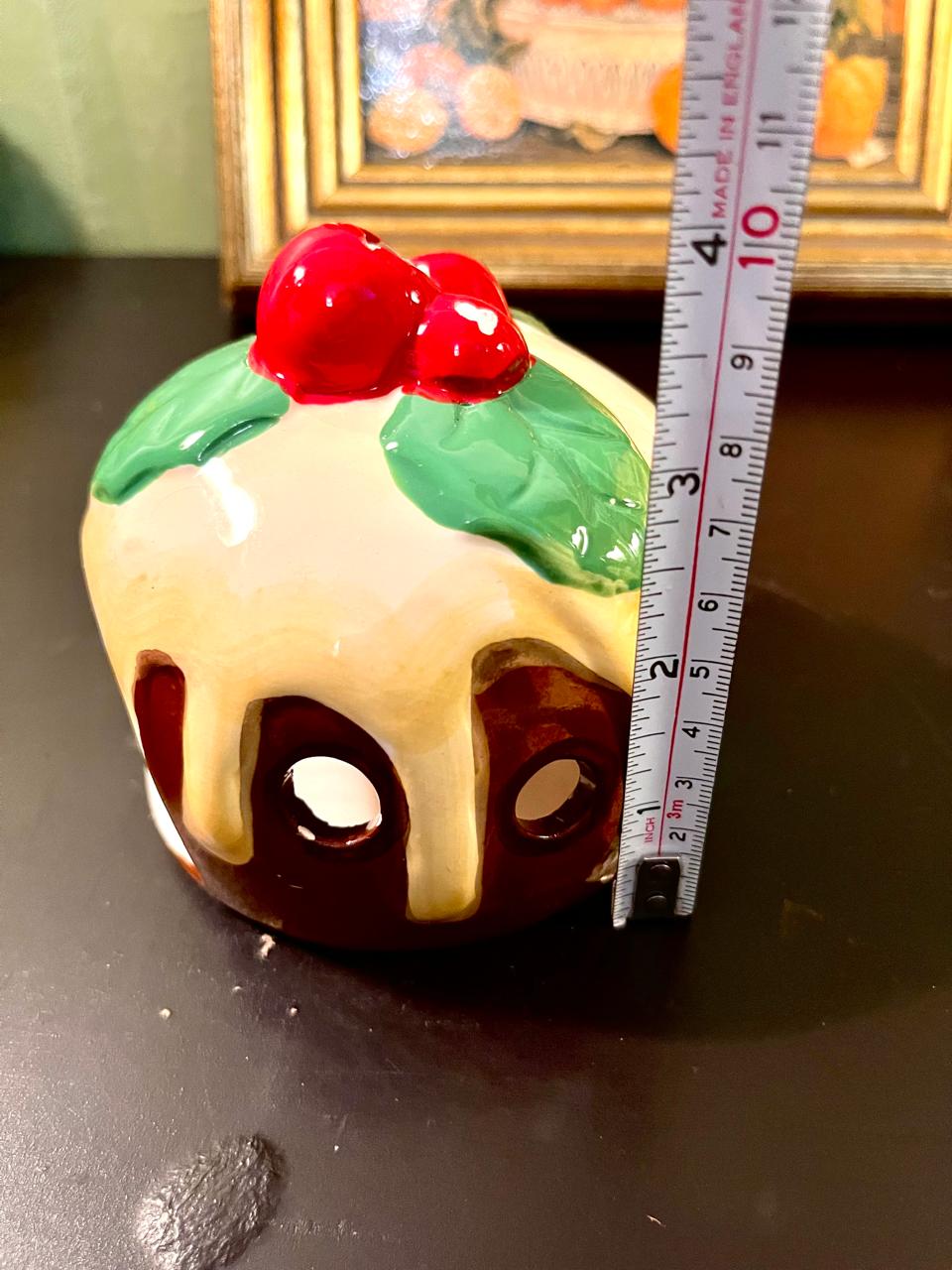 4 Inch Ceramic Christmas Pudding Tea Light Holder – Holiday Candle Décor