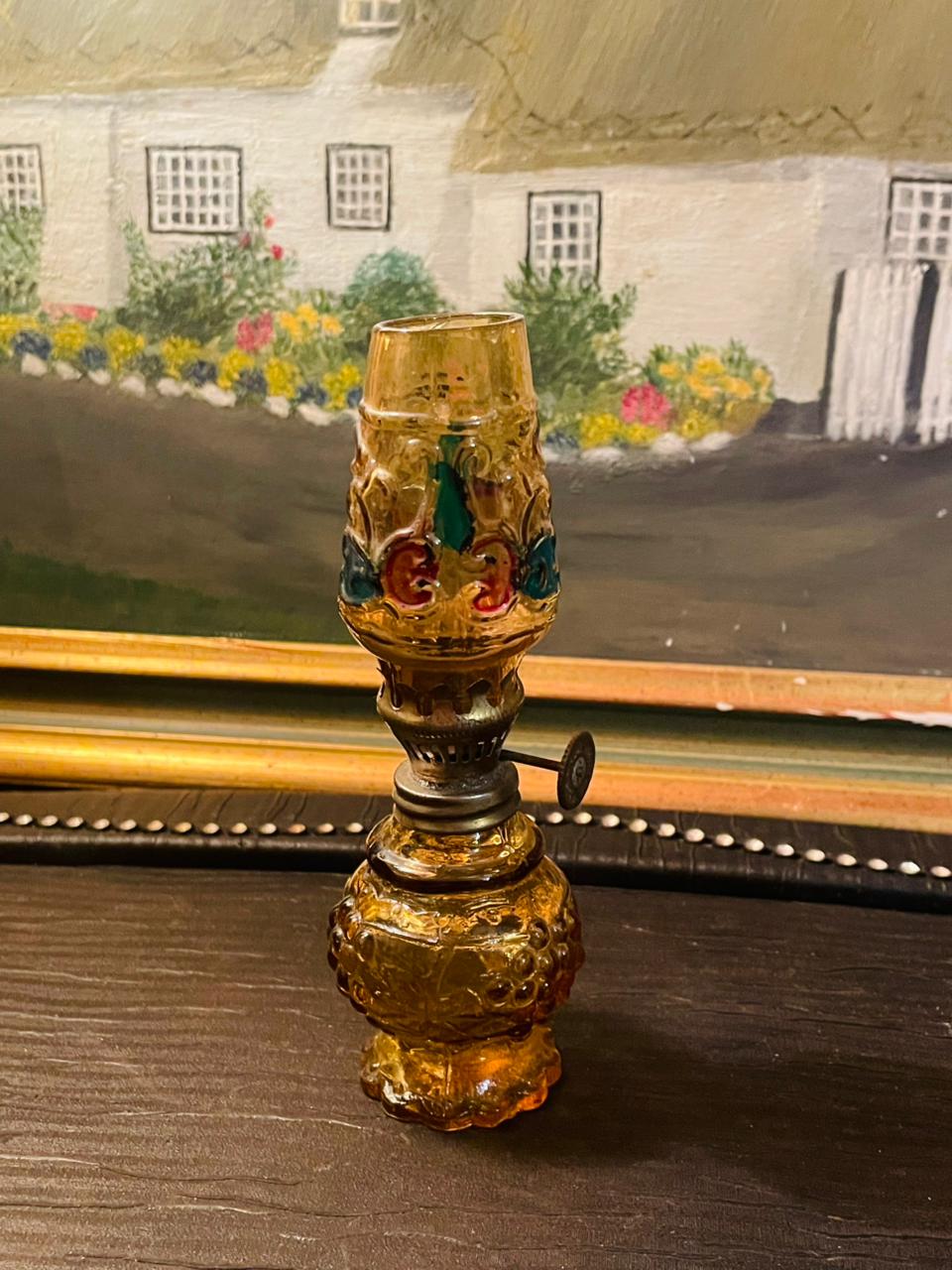 Vintage 1950's MINIATURE Oil Lamp, Hand Painted, England