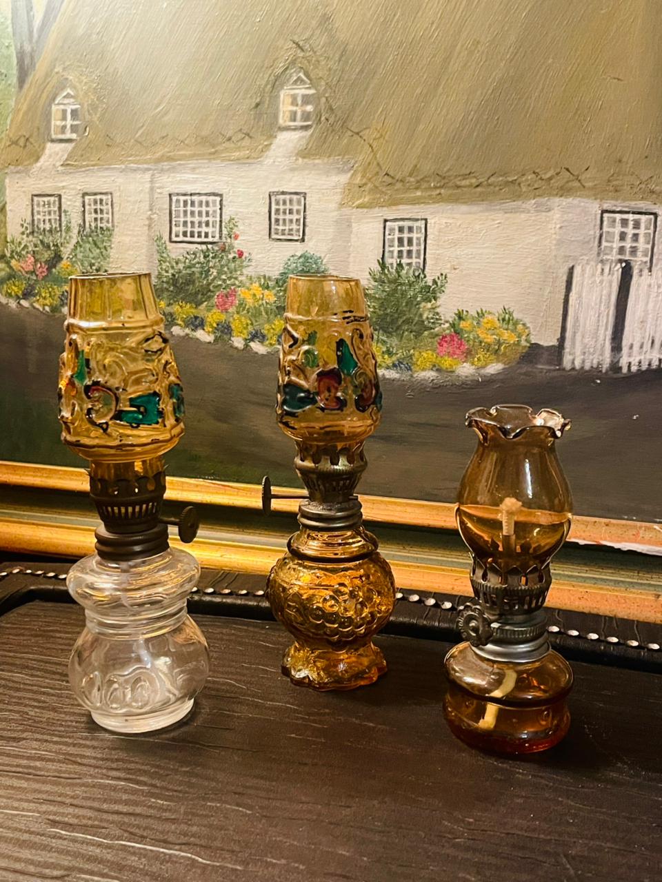 Vintage 1950's MINIATURE Oil Lamp, Hand Painted, England