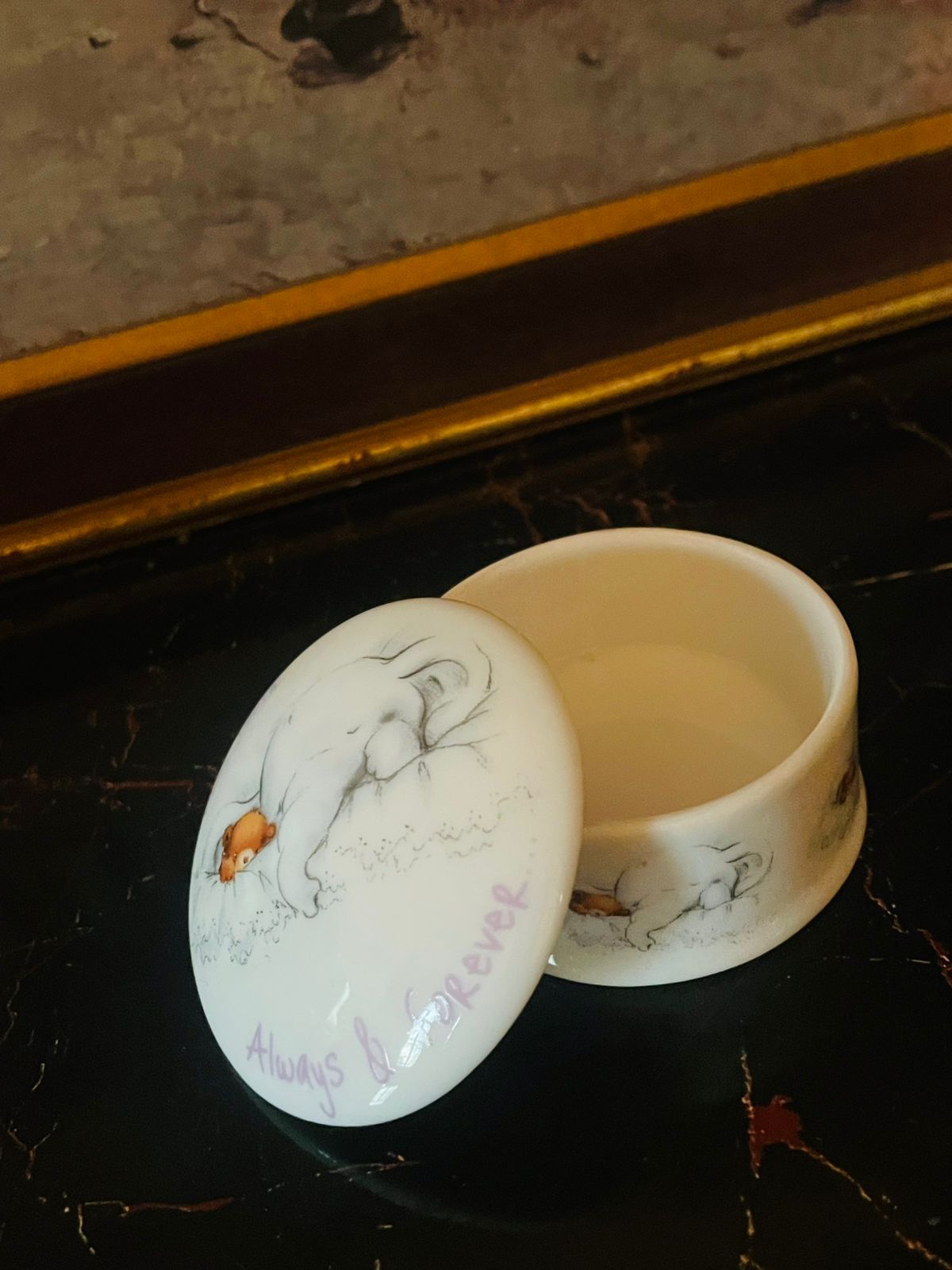 (Gift Piece) Porcelain Baby Tooth Box – “Always & Forever” Keepsake with Teddy Design