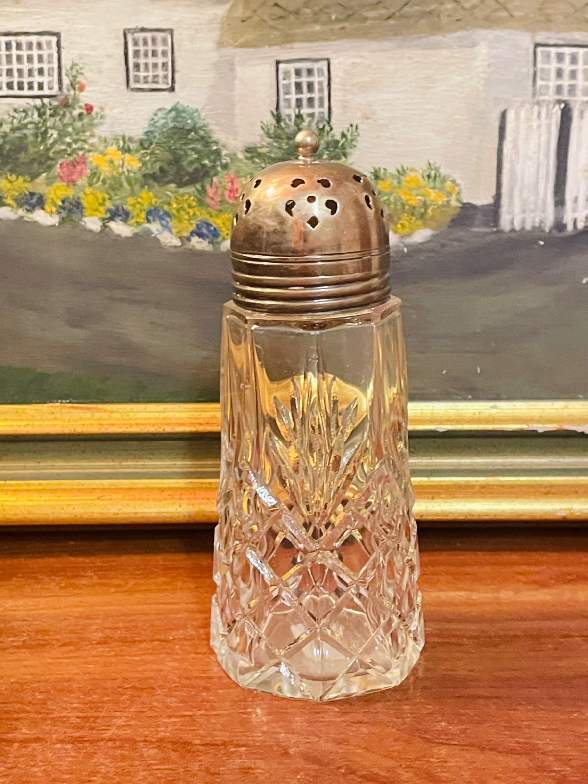 Vintage Crystal Salt and Pepper Shaker with Gold-Tone Lid– Elegant Tableware