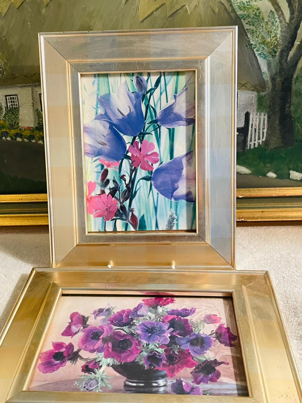 Set of 2 Vintage 1980’s Oil Painted Flower Frames – Pair of Floral Wall Art