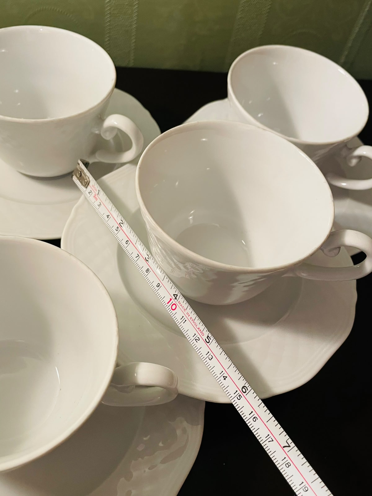 CreaTable White Porcelain Tea Cups and Saucers Set of 6