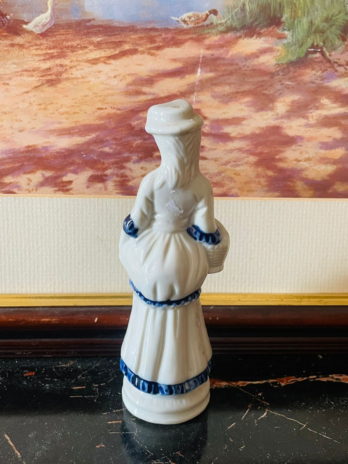 Victorian Style Lady in Blue & White Dress Figurine (England) Blue Pottery Home Decor