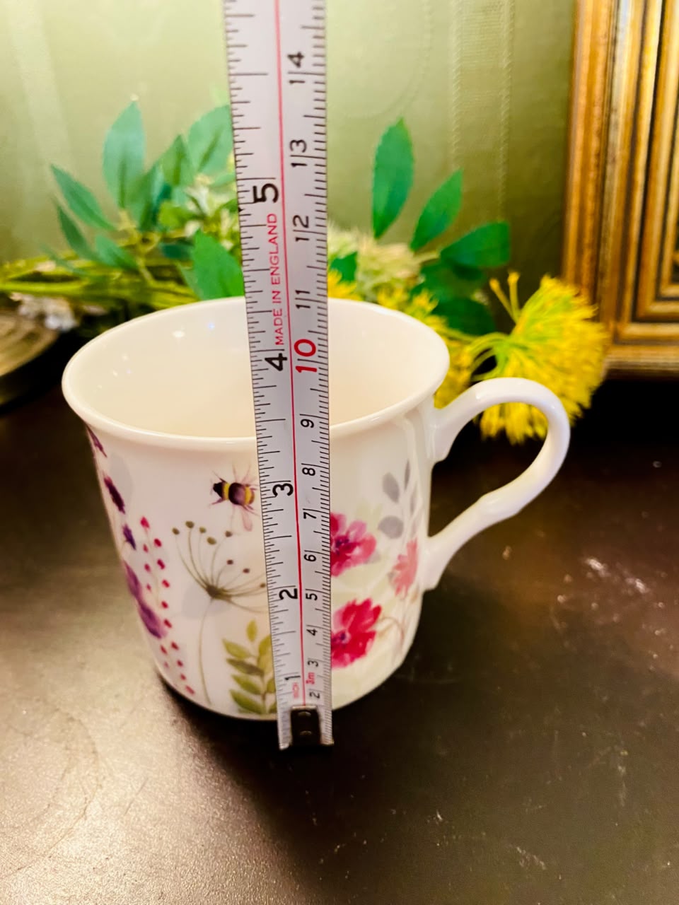 Pink Wildflower & Bumblebee Ceramic Mug 4 Inch