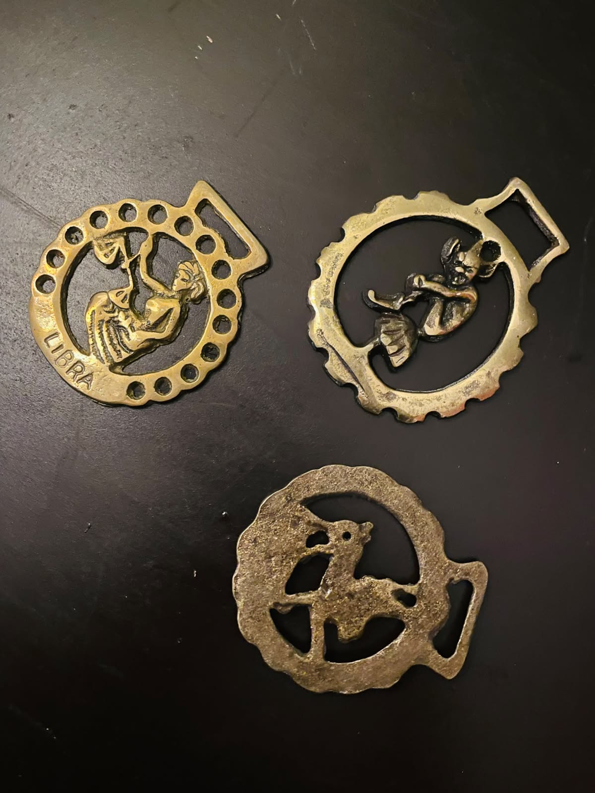 Vintage Brass Zodiac Horse Medallions Set of 3