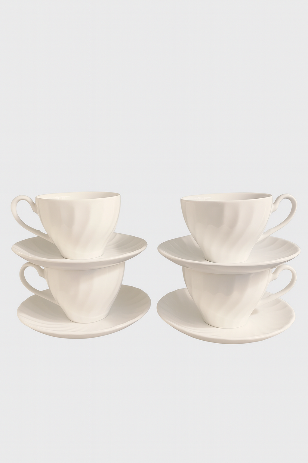 Set of 4 Vintage Johnson Brothers “Snowy White” Tea Cups & Saucers – Made in England