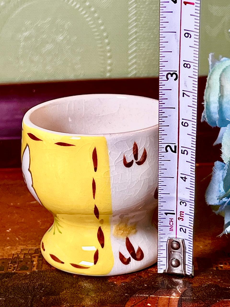 Yellow & Grey Ceramic Egg Cup Abstract Design Approx. 2.5 Inch