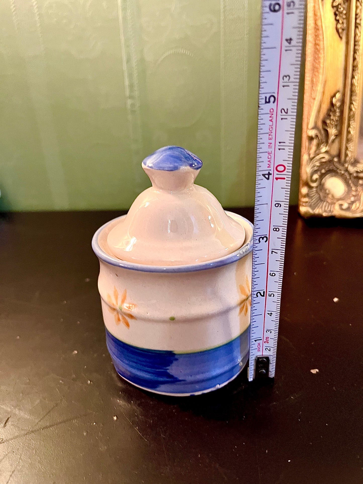 Blue & White Ceramic Sugar Bowl – Floral Lidded Jar
