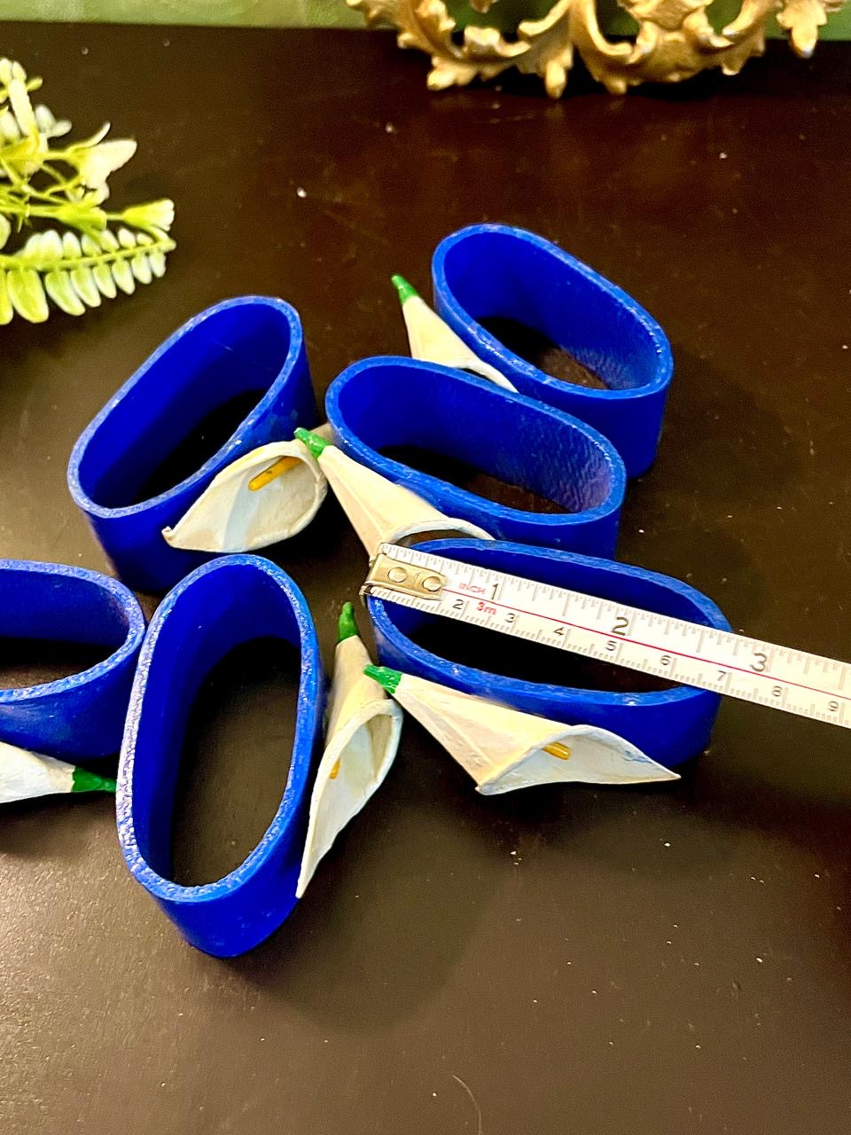 Set of 6 Blue Calla Lily Napkin Ring Set