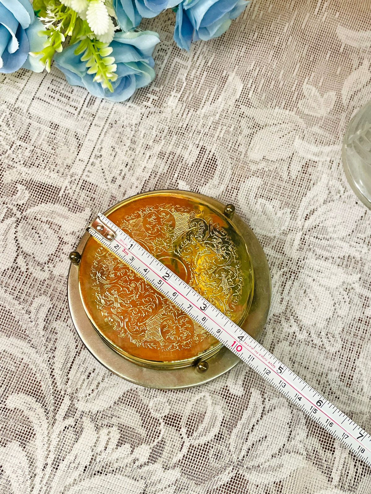 Vintage Brass Coaster Set of 6 with Holder