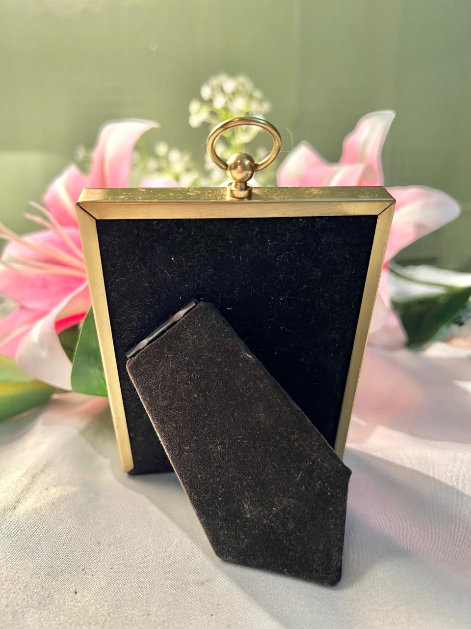 Brass Gold-Toned Rectangular Photo Frame – 4 Inches