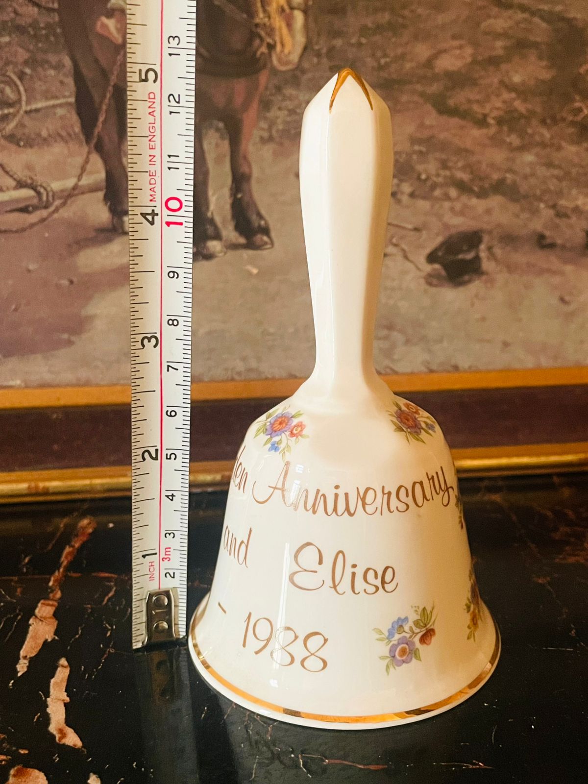 Vintage English Porcelain Table Bell – Floral Design