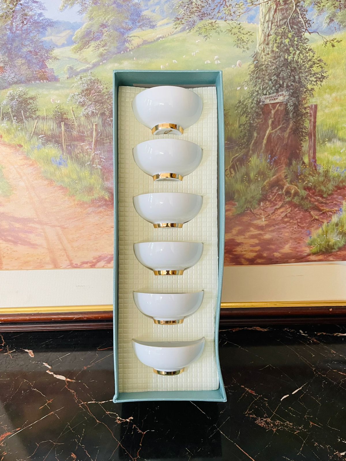 Chinese tea cups set, porcelain tea bowls, hand-painted lotus china, vintage Chinese porcelain, tea ceremony cups, collectible Asian tea set, lotus design tea bowls, gold rim porcelain tea cups, Chinese culture collectible, rare thrift finds