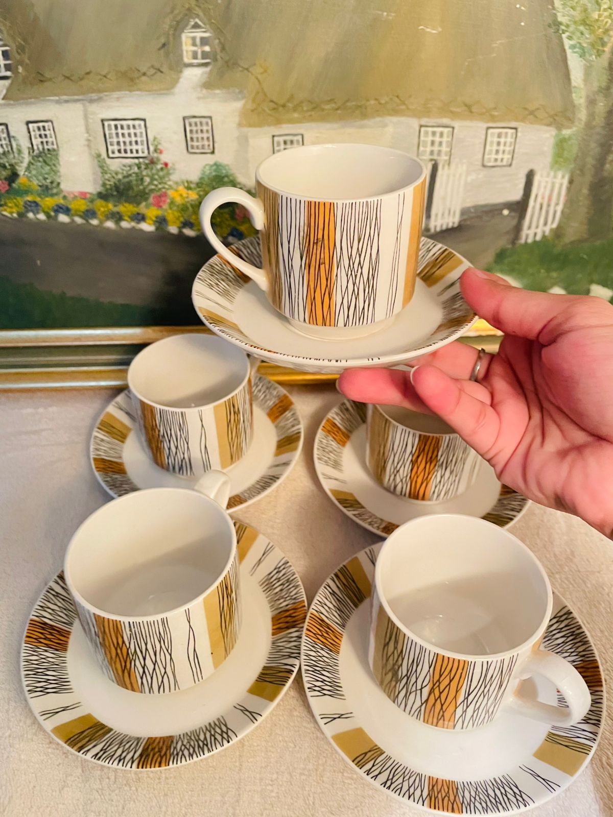 Vintage Set of 5 Coffee Cup Saucers, England