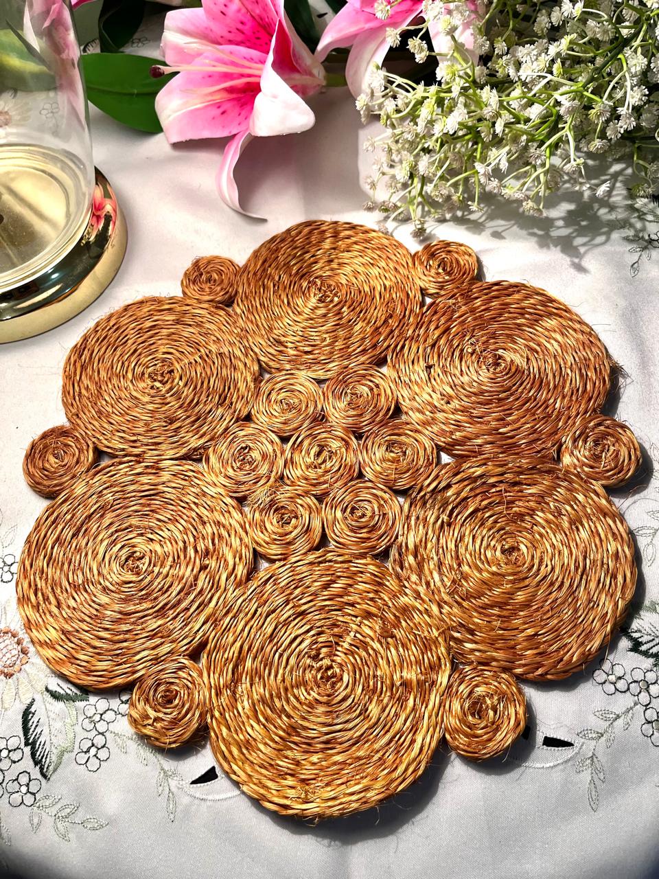 Golden Woven Spiral Placemat Set 4-Piece 11.5 Inch