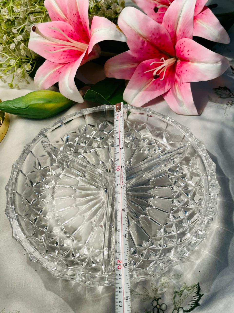 Vintage Crystal 3-Compartment Serving Platter 8.5 in