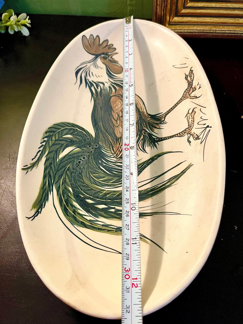 Large Rooster Ceramic Serving Platter – Oval Farmhouse Dish