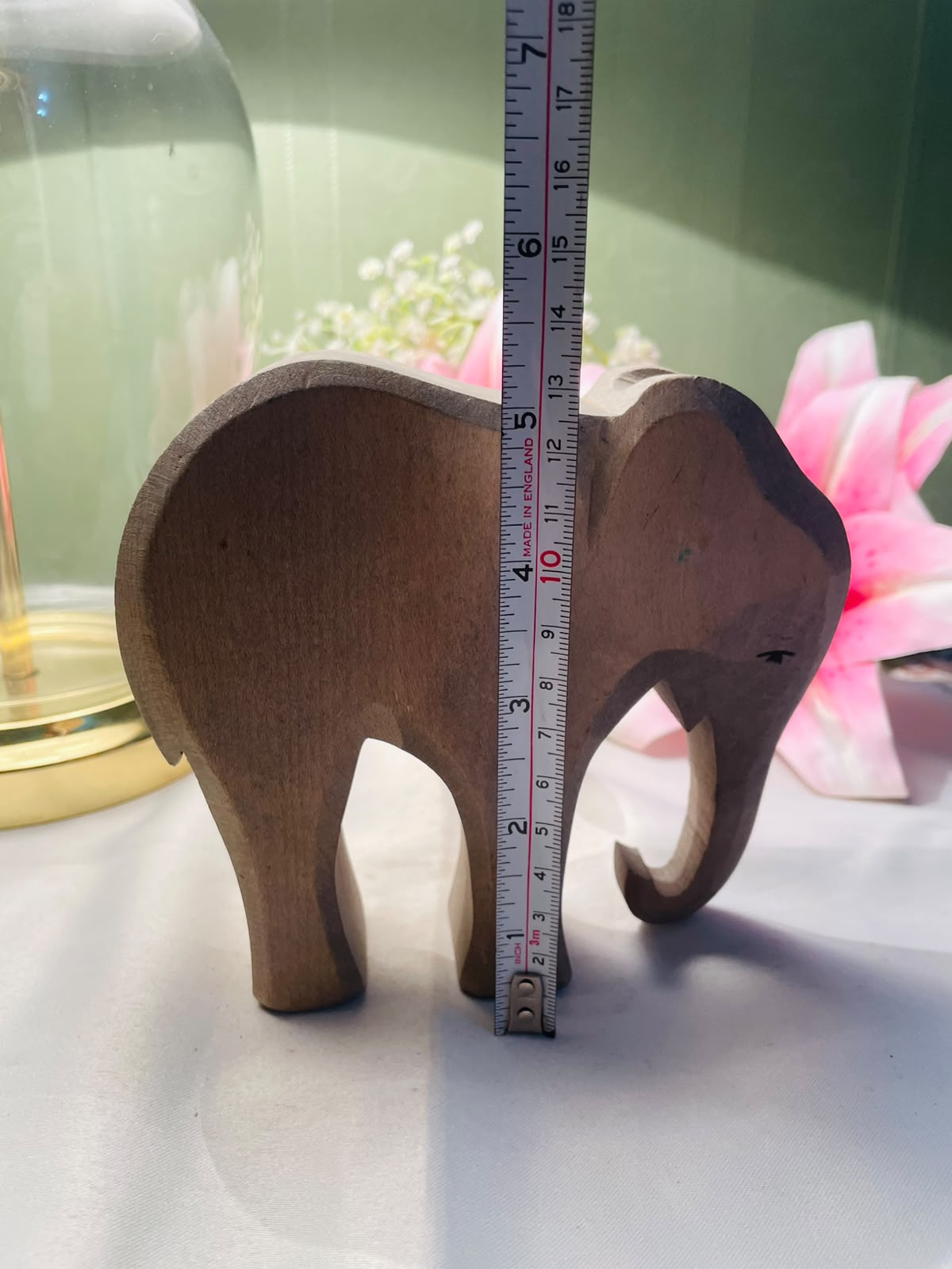 Hand-Carved Wooden Elephant Figurine Approx. 12 cm