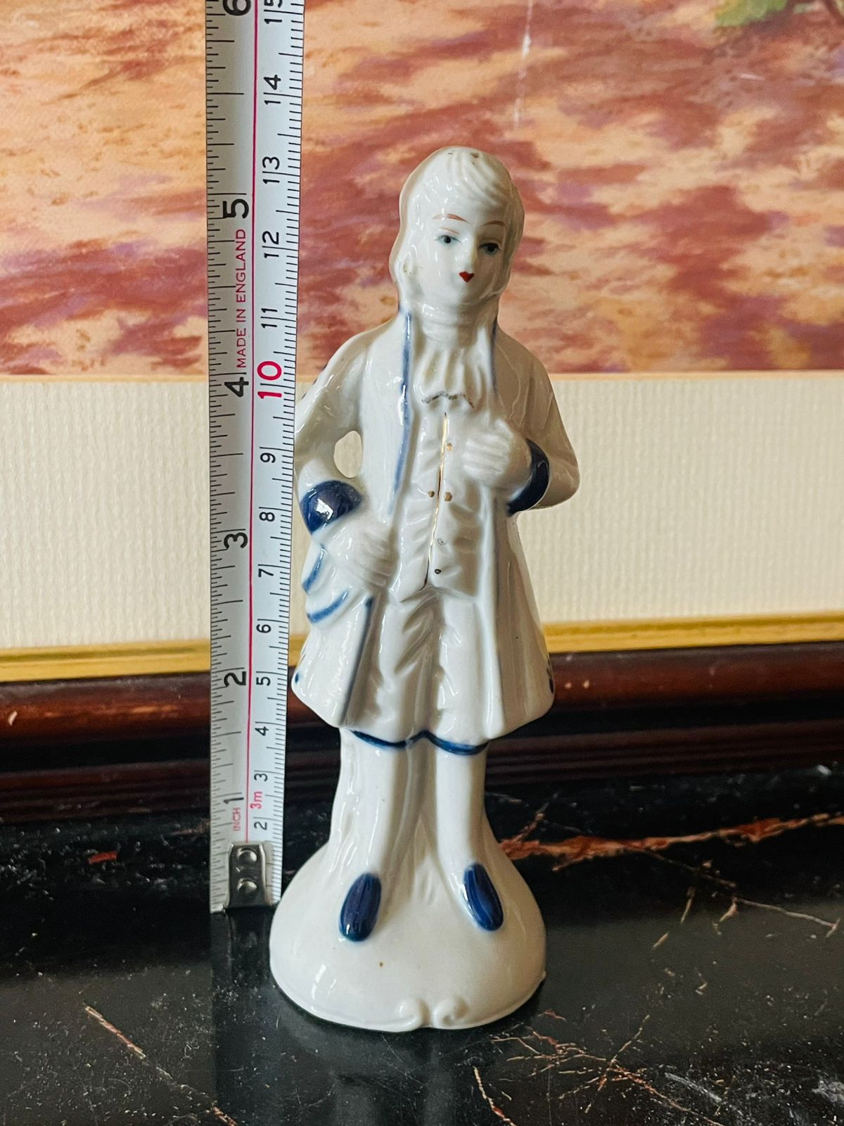 Antique German Porcelain Blue & White Man Figurine Blue Pottery Home Decor