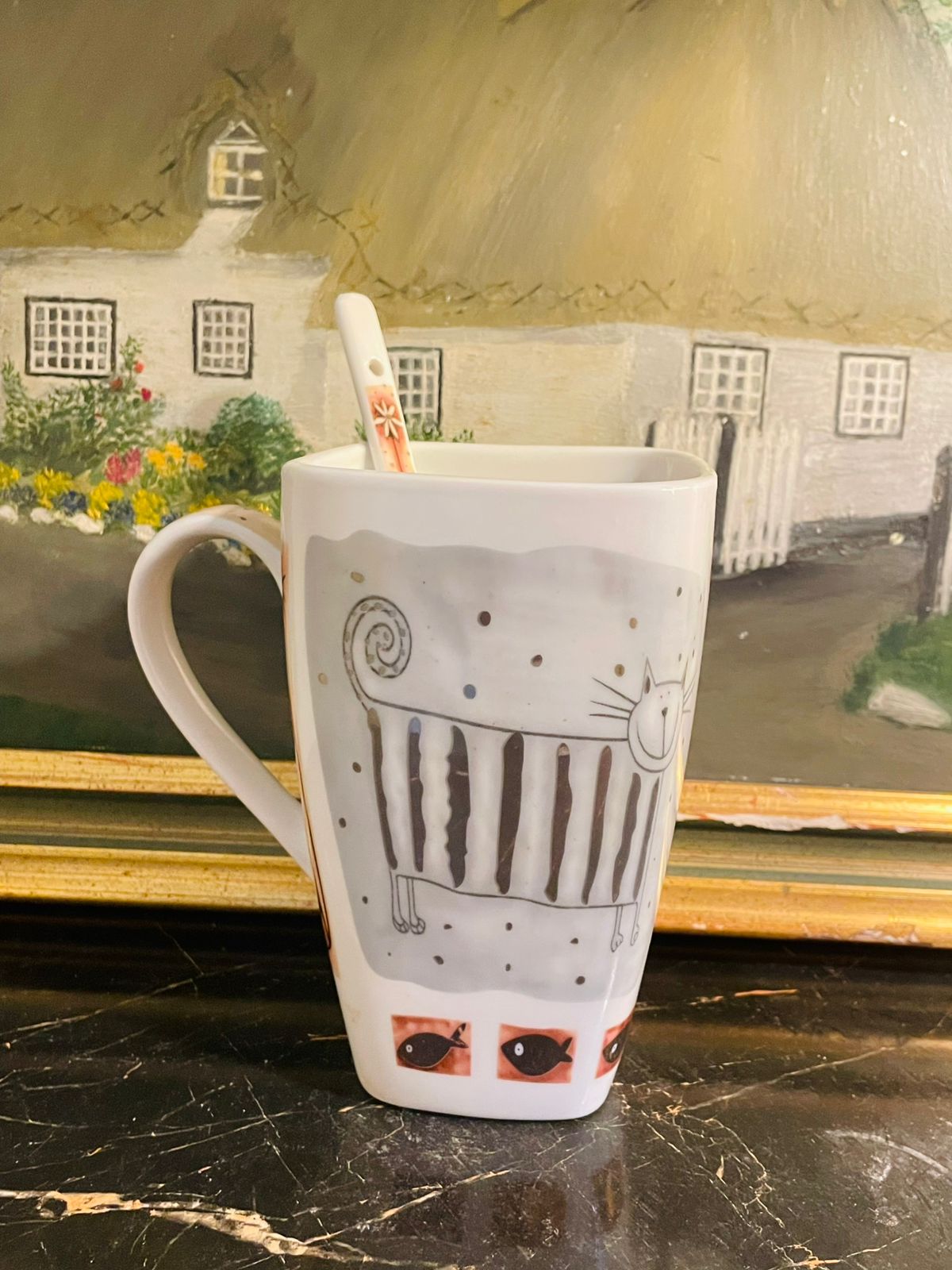 Long Cat Mug + Spoon, Tea mug, Coffee mug ,Oven Safe, Ceramic , England