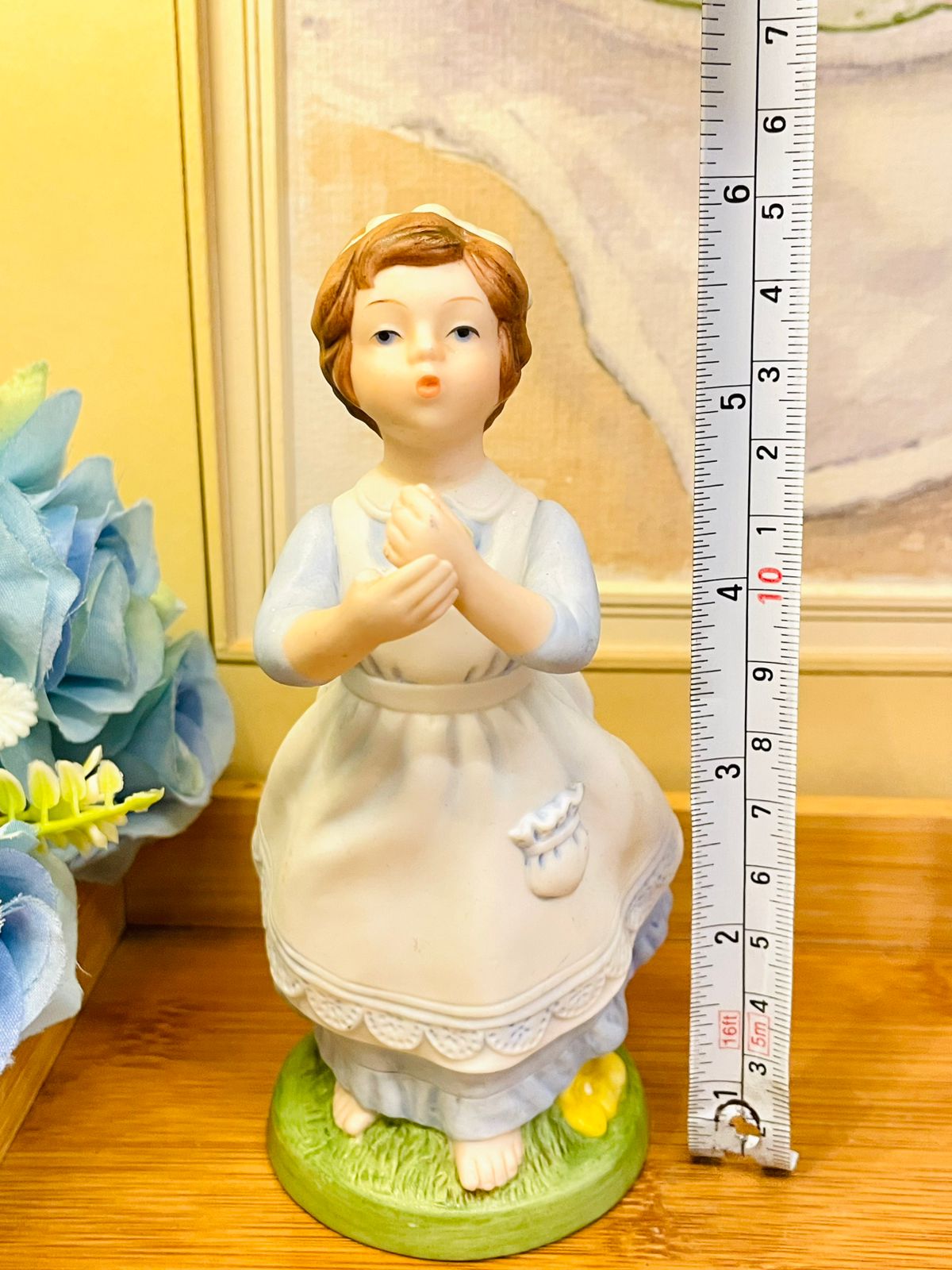 Vintage Avon Porcelain Figurine - Handcrafted Girl in Blue Dress - 1982
