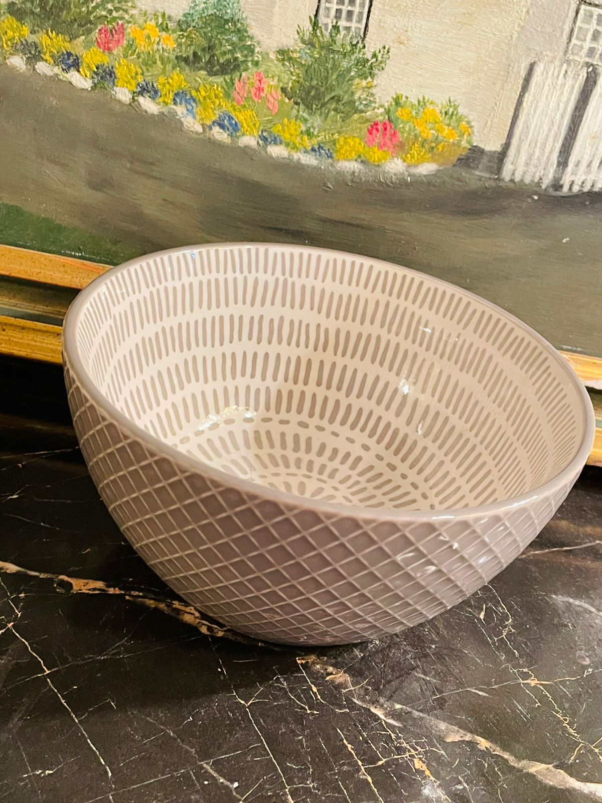 Set of 2 Cereal Bowls, Soup Bowls, Deep Bowls Embossed Abstract Pattern Ceramic Bowls (Rs 1500/-)