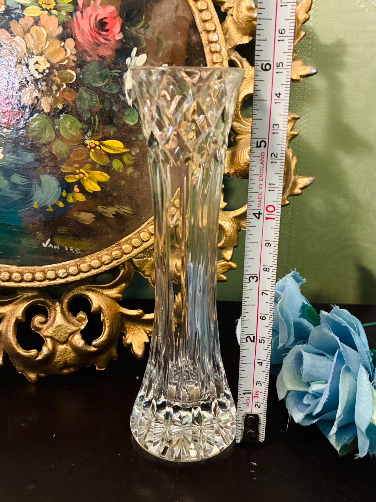 Vintage Tall Clear Cut Crystal Bud Vase