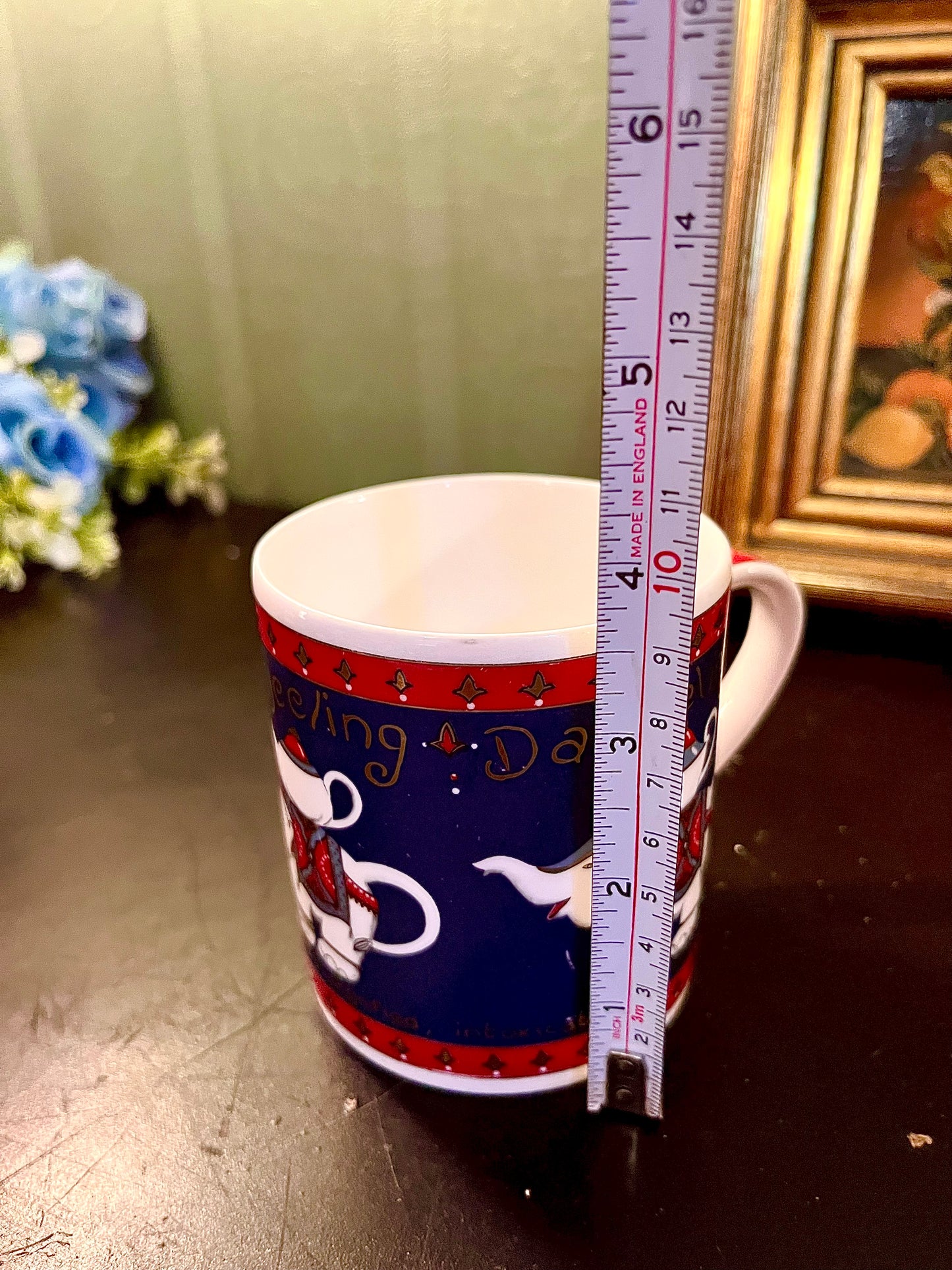 Vintage Goose Motif Ceramic Mug 10 cm Red & Blue