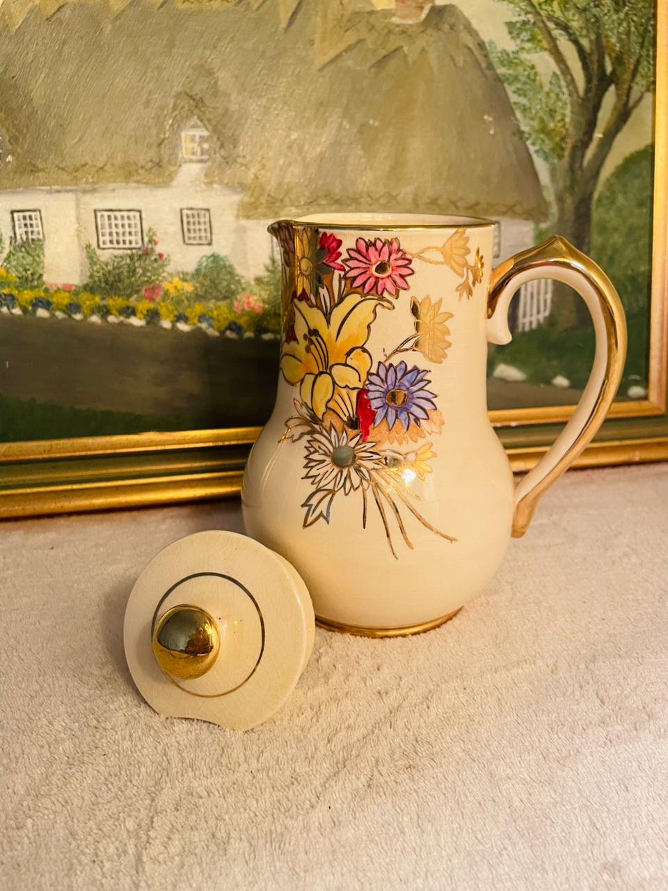 Antique Rudolstadt Germany Porcelain Jug – Yellow Daisy Floral | Vintage Collectible Pakistan