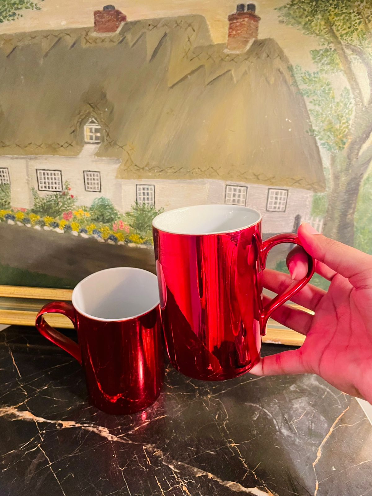 Set of 3 Red Tea mugs ,Coffee mug ,Oven Safe, porcelain, England