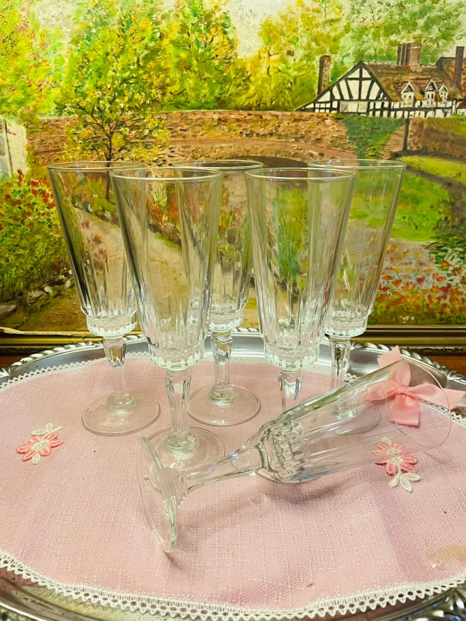 Vintage Set of 6 French Luminarc Lance Style Glasses – Elegant Retro Drinkware