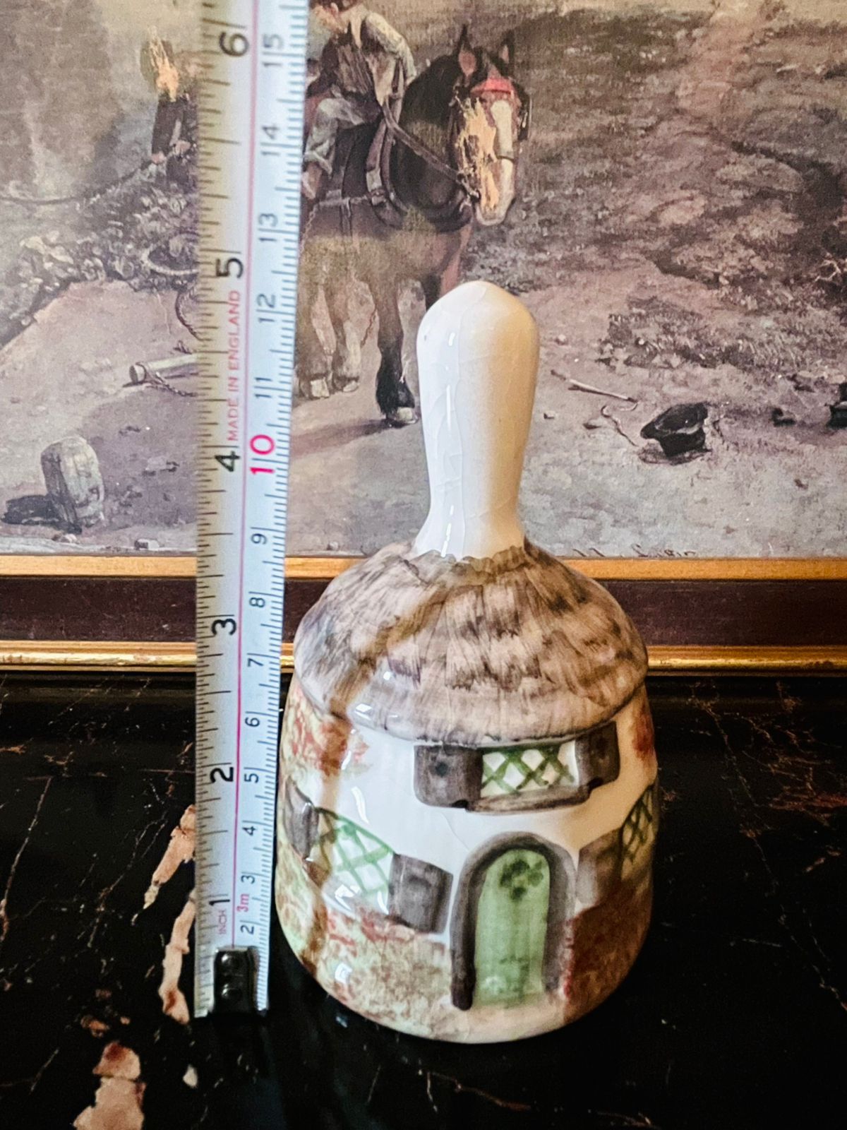 Vintage English Ceramic Hand painted Hut Bell – Cottage Design