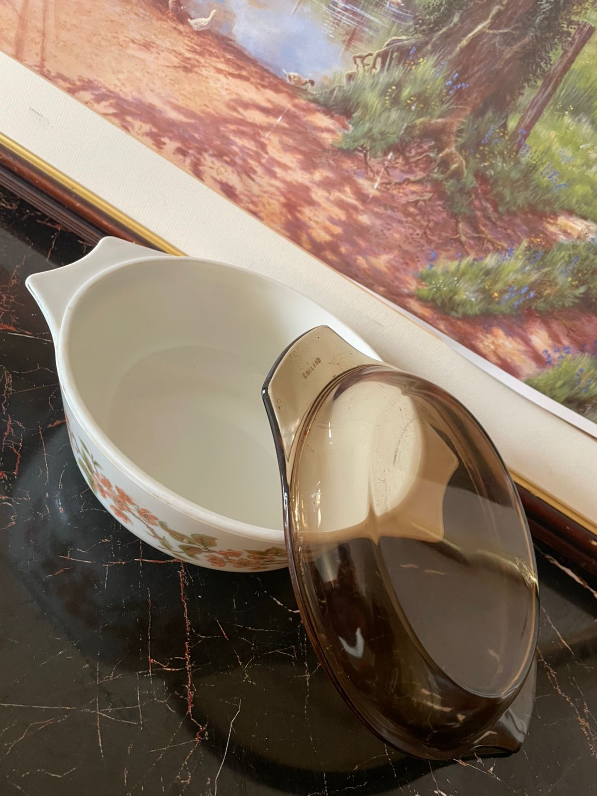 Large Vintage Pyrex Cherry Blossom Casserole Dish with Lid – England