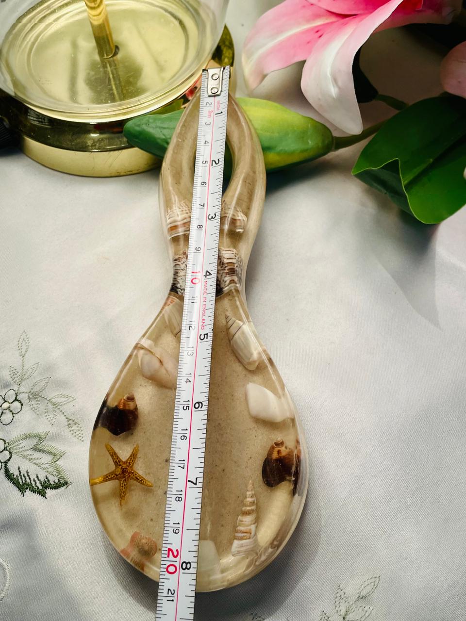 Vintage Seashell Resin Spoon Rest / Coastal Trinket Dish – 21 cm