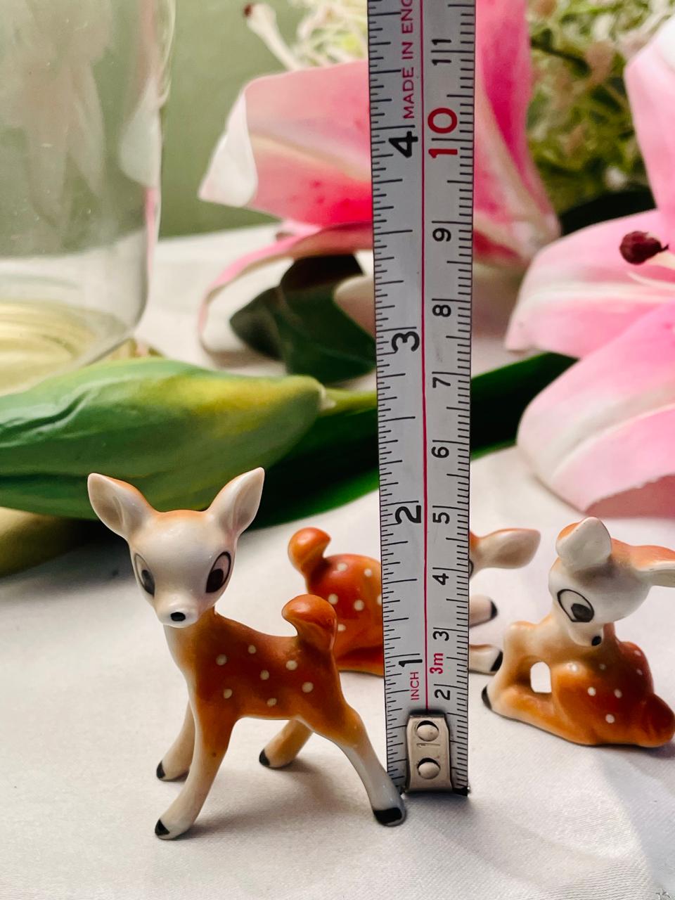 Set of 3 Miniature Fawn Deer Figurines 5 cm