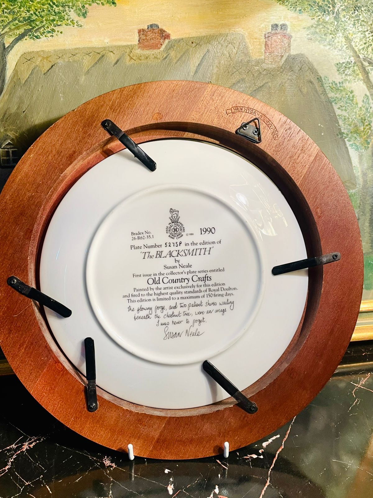 Vintage Royal Doulton Collector Plate "The Blacksmith" by Susan Neale – Limited Edition 1990 (with Wooden Frame) (26 cm)