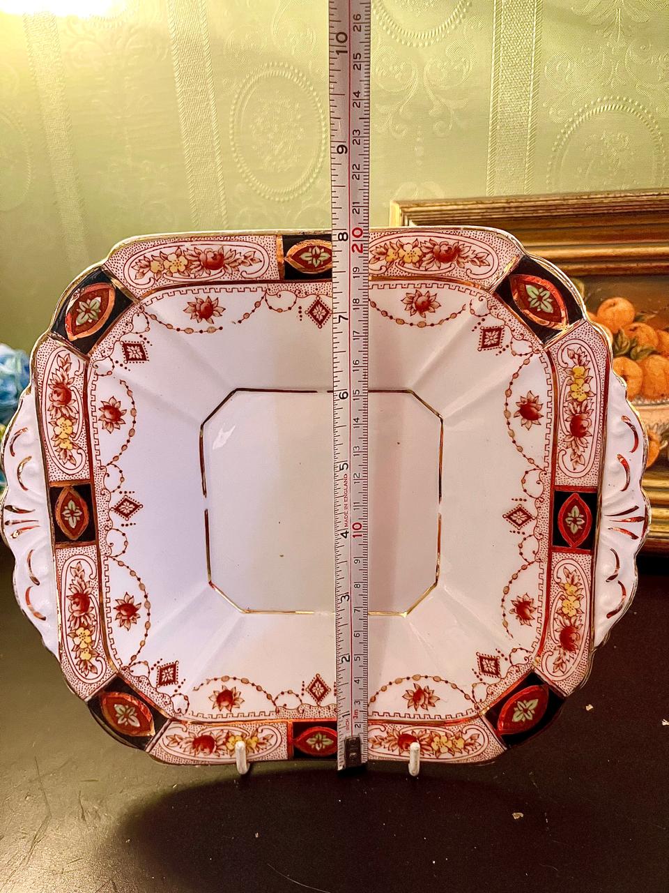 Vintage Floral Porcelain Serving Plater with Handles – 9 Inch
