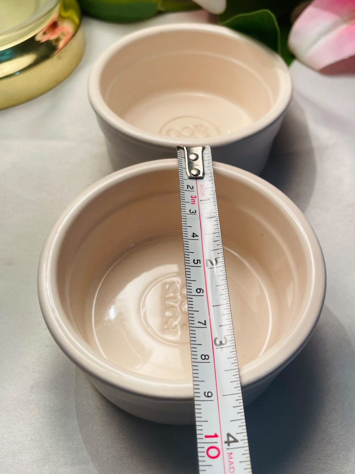 Pair of Cream Glazed Ceramic Ramekin Bowls Approx. 9 cm